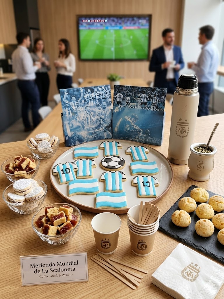 Merienda Mundial La Scaloneta - Coffee Break tematico Argentina - Che Pebeta Catering